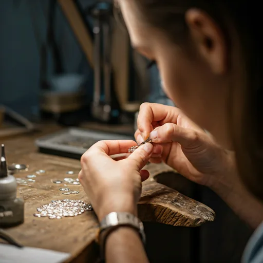 Bijutier lucrând în atelier cu unelte de precizie